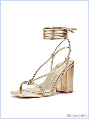 Elisabet Tang Women's Strappy Chunky Heels Sandals 3 Inch Low Block Heels Lace
